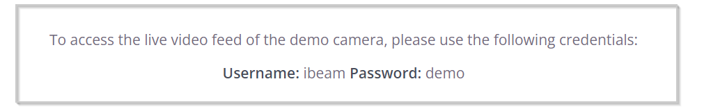 iBEAM demo camera info