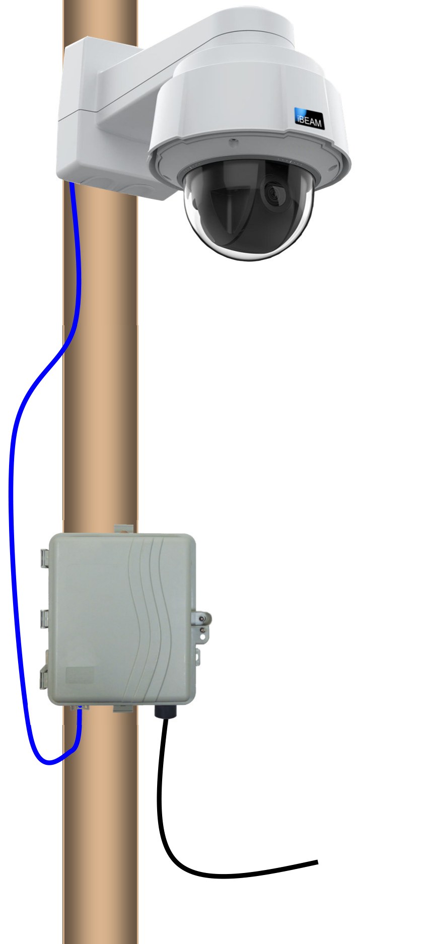 iBEAM PTZ 4K camera and communication box mounted on a pole