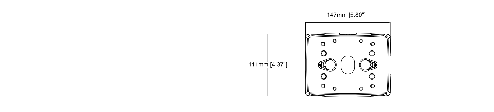 Camera pole mount dimensions: 147 mm (5.80 in) wide by 111 mm (4.37 in)