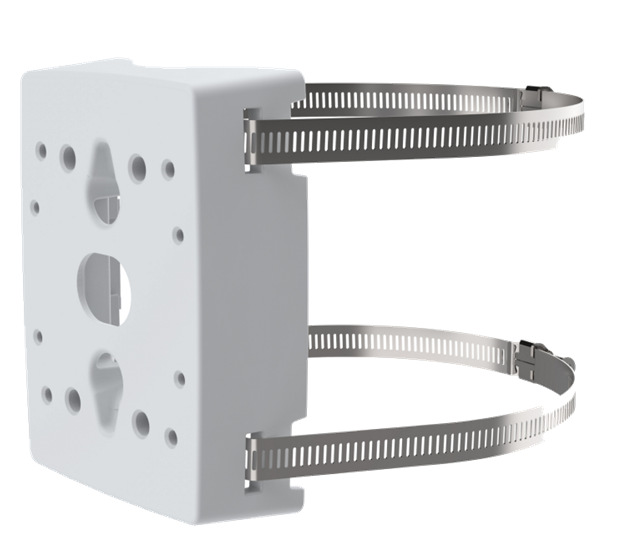Camera pole mount bracket with steel straps
